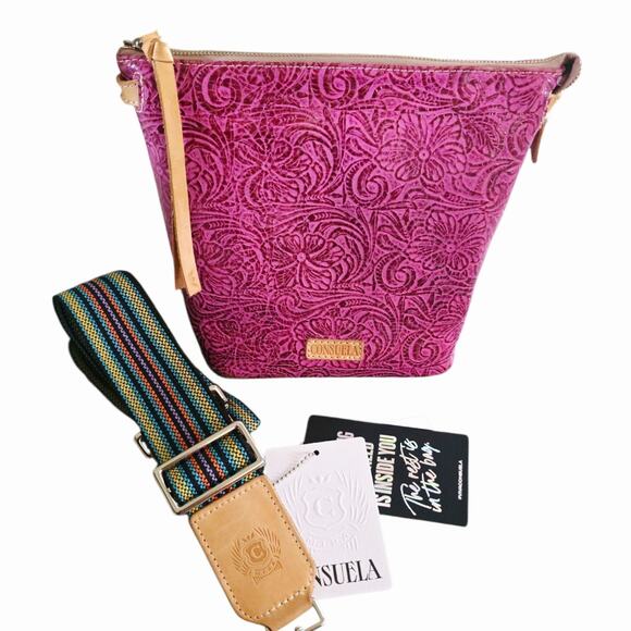 Consuela mena wedge purse fuchsia tooled leather bag Pink Crossbody - Picture 1 of 14